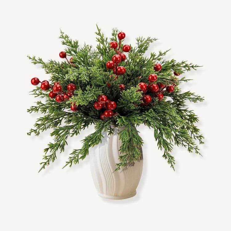 Faux Red Berry Pine Branches