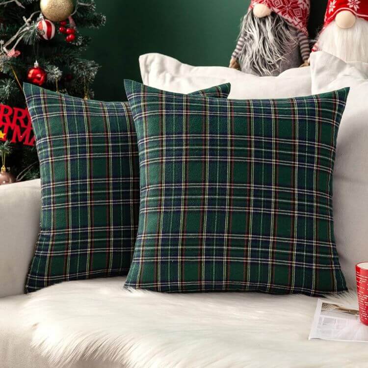 Green Plaid Pillow Cover Set