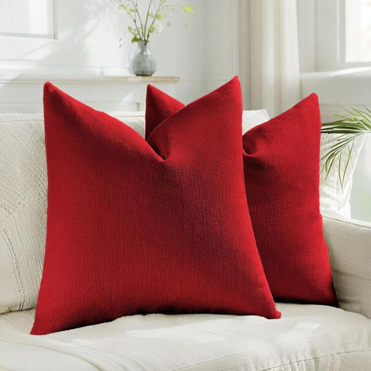 Red Faux Linen Pillow Covers