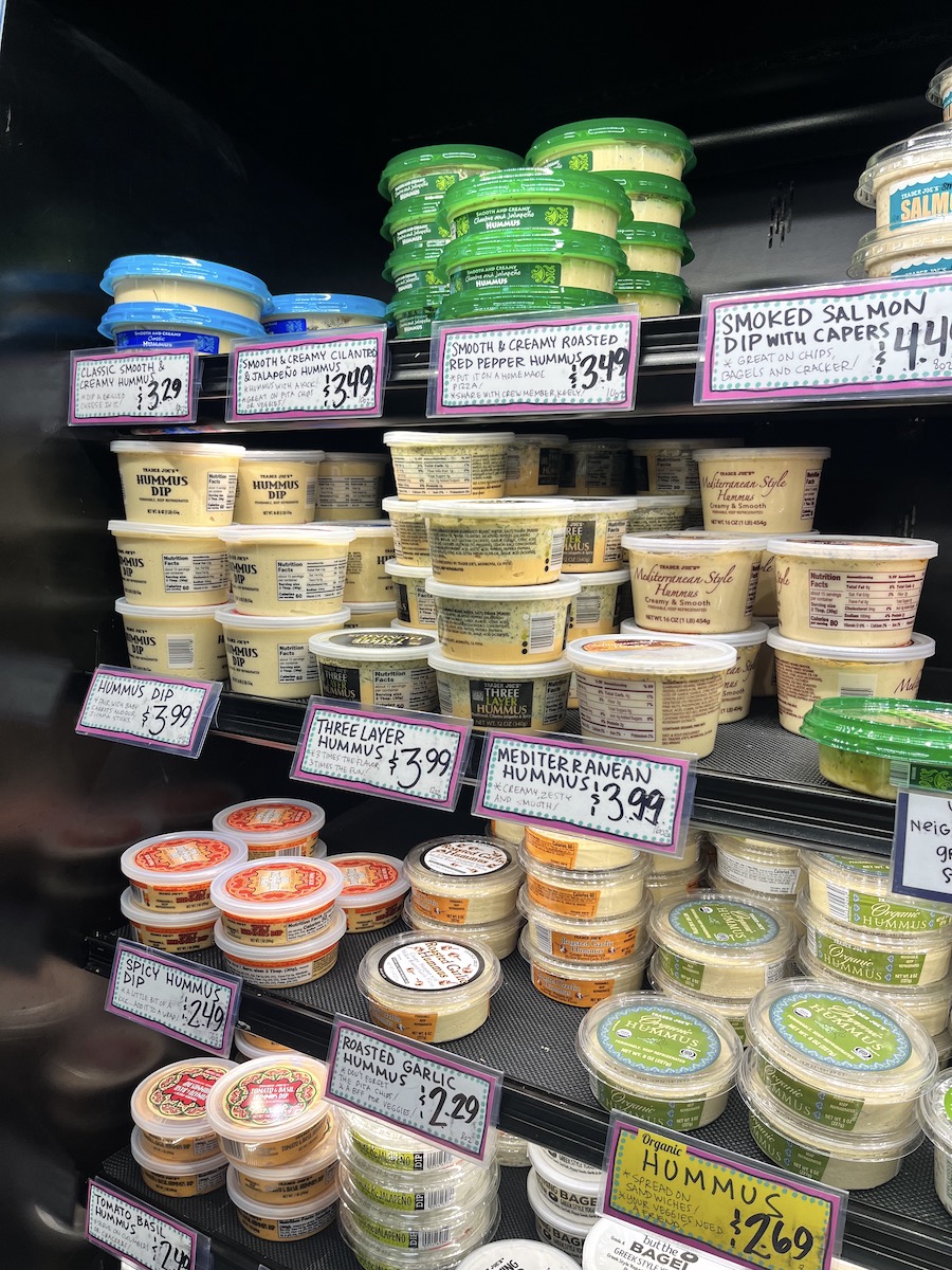 trader joe's snacks hummus selection