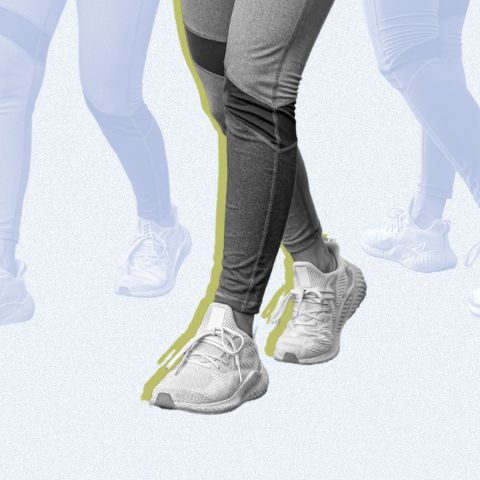 three versions of a woman walking