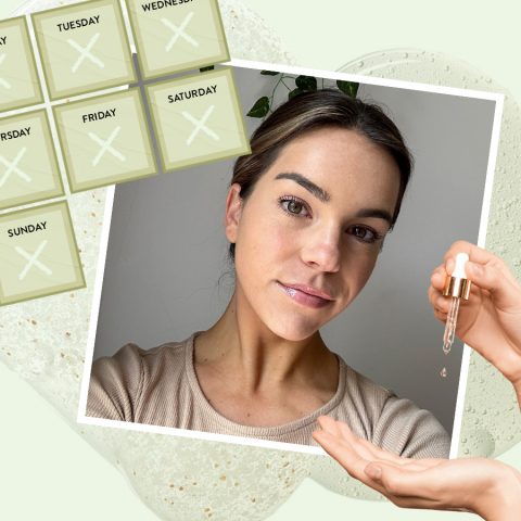 woman with skin product and calendar