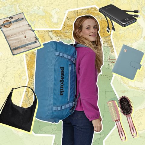 woman with travel items