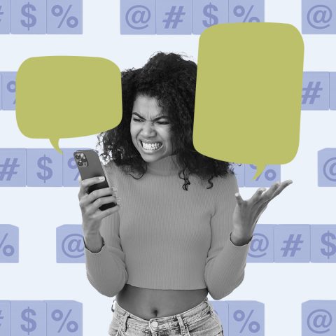 Angry woman texting
