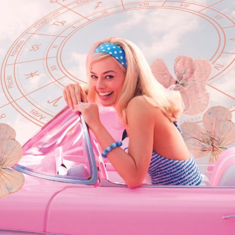 Barbie movie clips on zodiac background