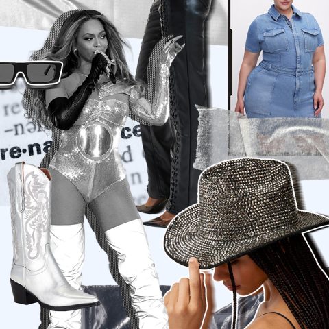 beyonce, cowboy hat, leather pants, cowboy boot, sunglasses, denim dress