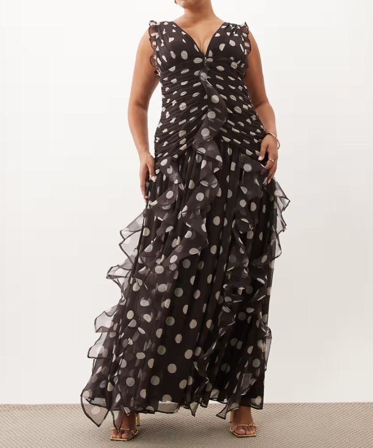 Ruched Waterfall Maxi Dress