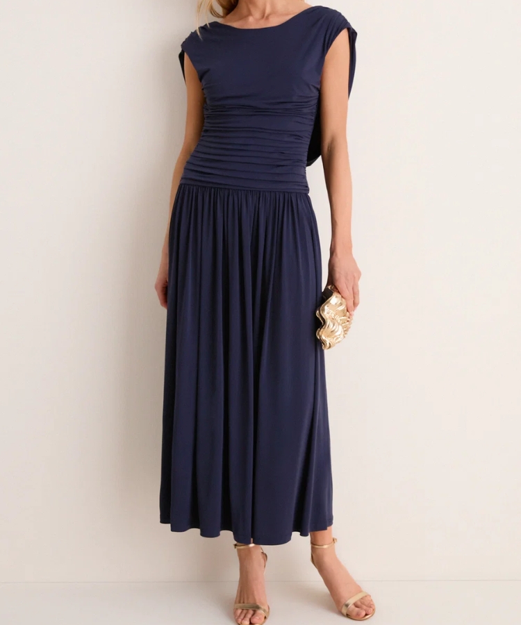 Navy Crepe Jersey Luciana Dress