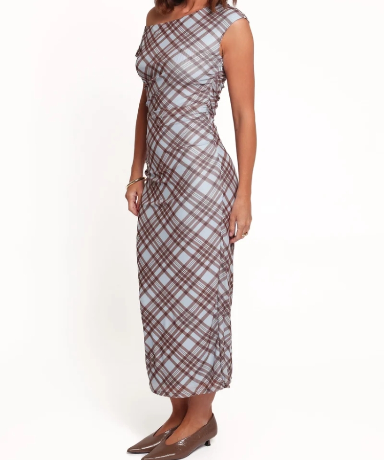 Clea Off Shoulder Mesh Midi Dress