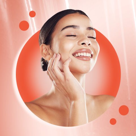 woman's face with red circles