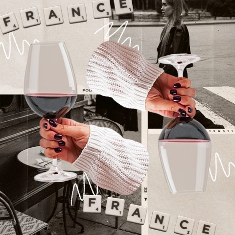 photos of france, wine glasses, scrabble pieces