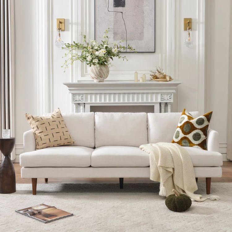 Ivory Linen Blend Upholstered Sofa