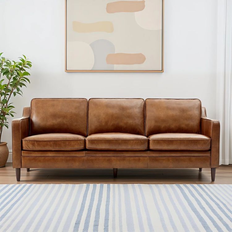 Genuine Leather Square Arm Sofa
