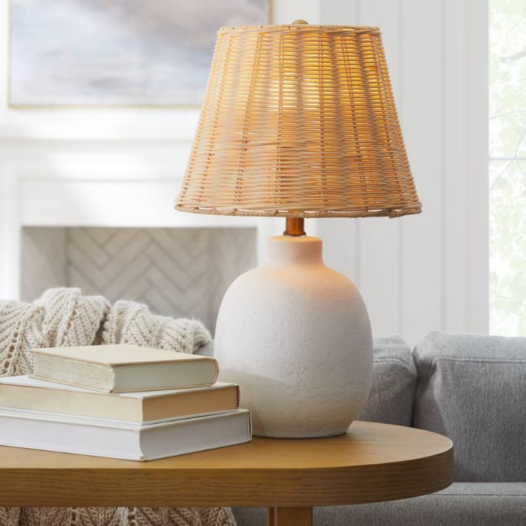 Ceramic Table Lamp with Rattan Shade