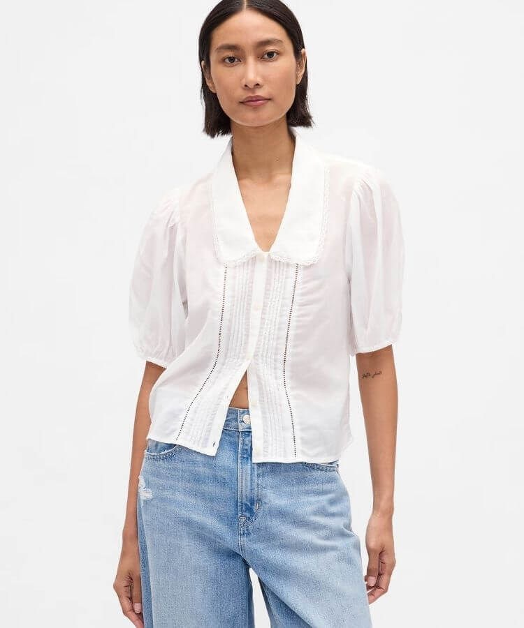 Puff-Sleeve Collared Top