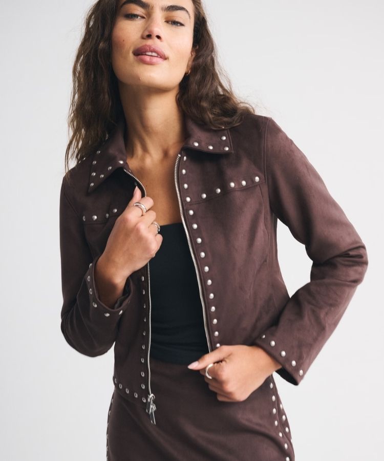 Studded Vegan Suede Jacket