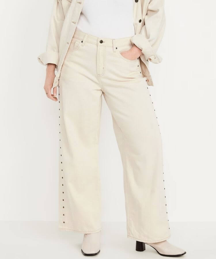 Wide-Leg Studded Jeans