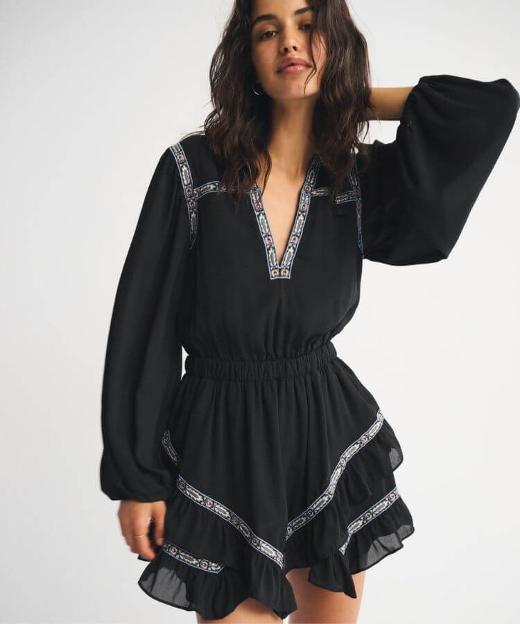 Long-Sleeve Ruffle Mini Dress