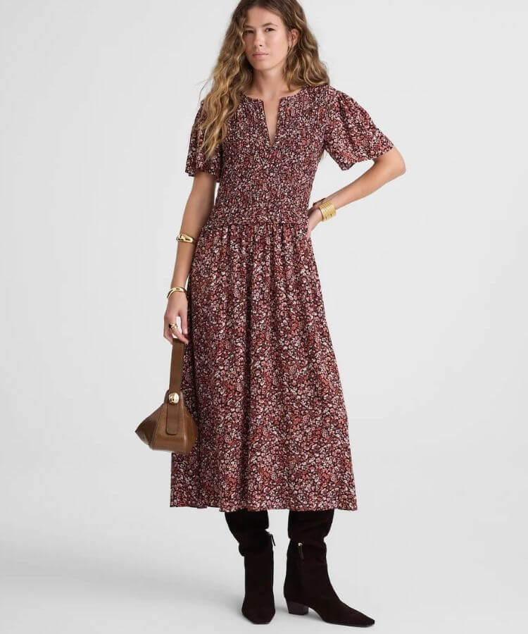 Flutter-Sleeve Midi Dress