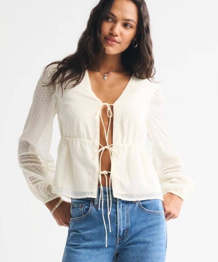 Long-Sleeve Tie-Front Top