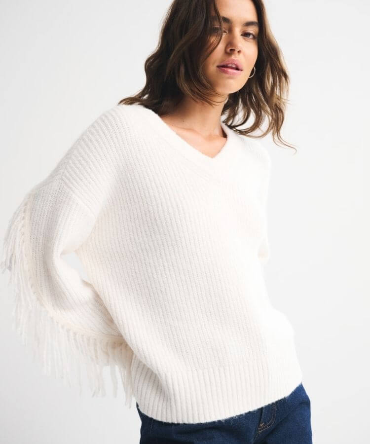 Fringe V-Neck Sweater