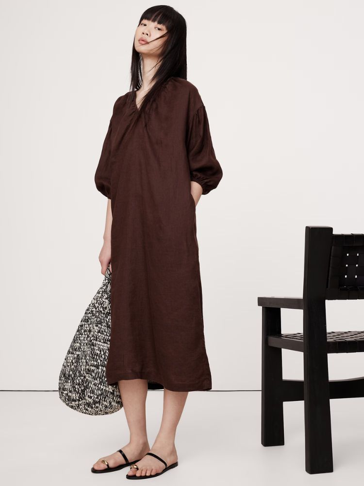 Linen V-Neck Maxi Dress