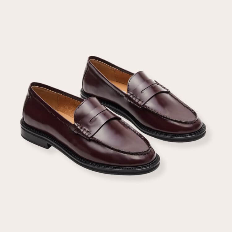 Burgundy Box Leather Loafers