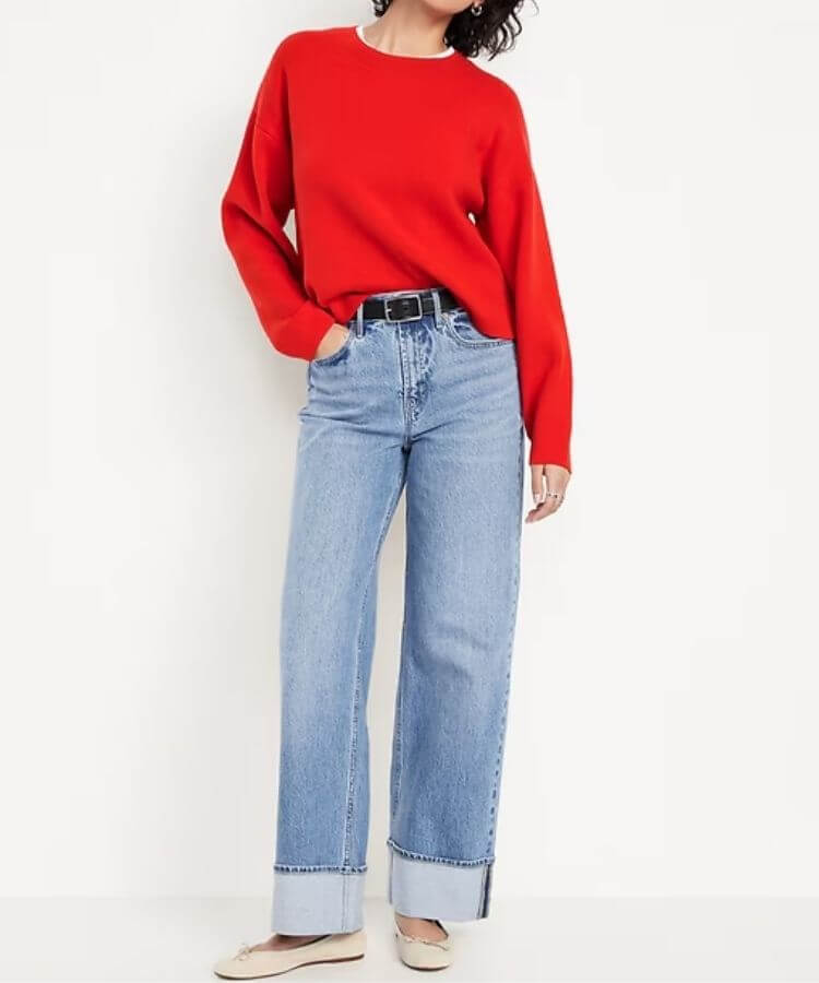 Cuffed Wide-Leg Jeans