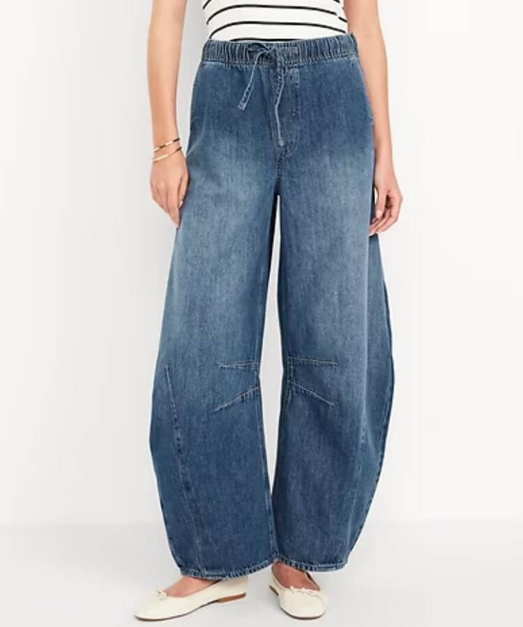 High-Waisted Pull-On Barrel Jeans
