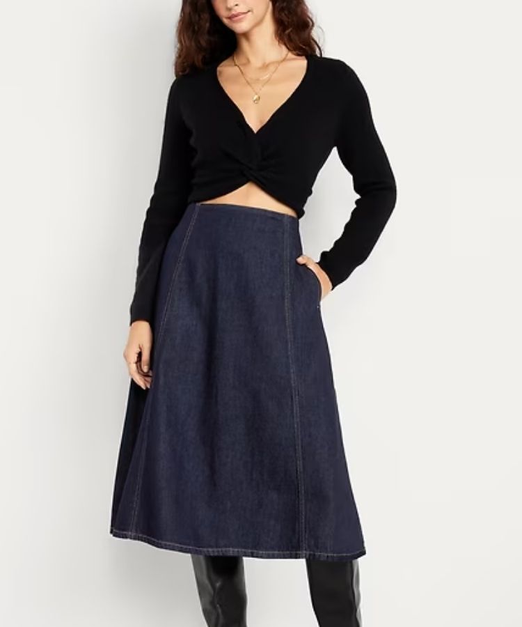 High-Waisted Jean Midi Skirt