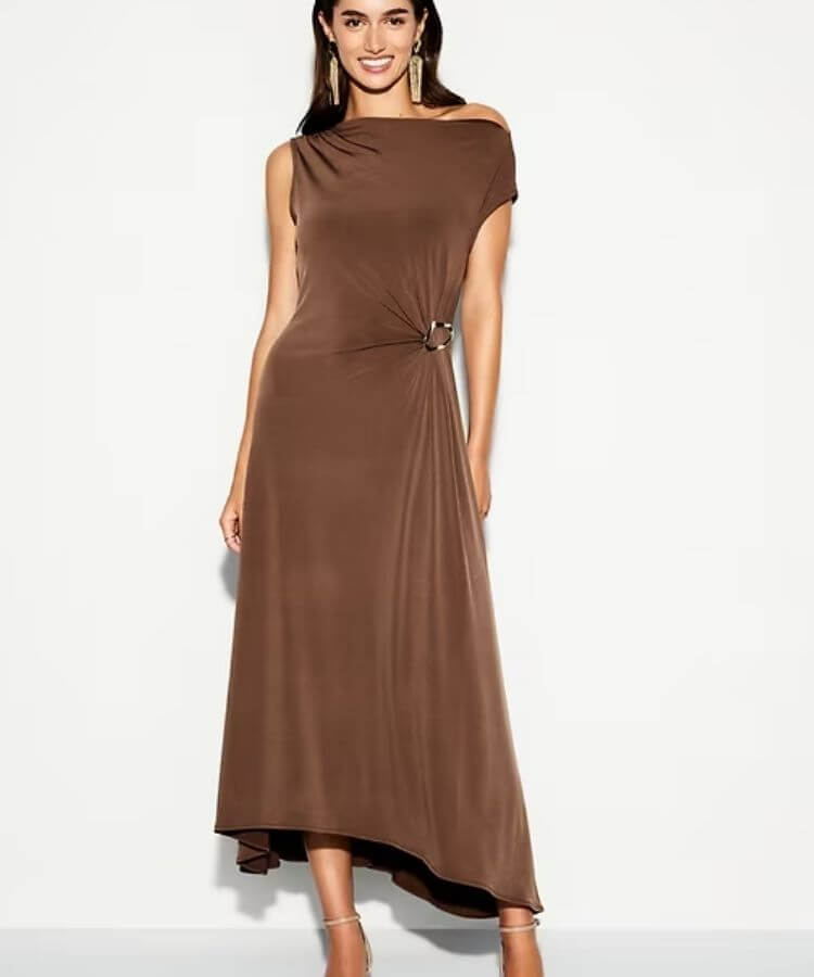 Twist-Front Jersey Midi Dress