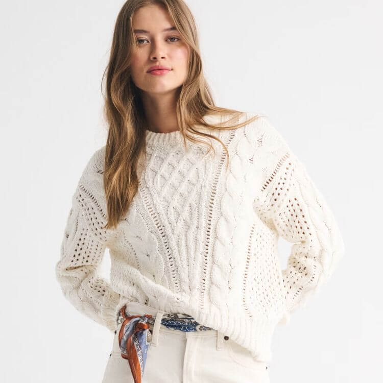 Textural Stitch Cable Crew Sweater