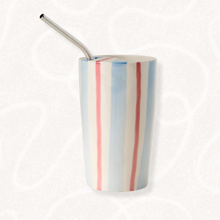 Stripe Stoneware To-Go Coffee Cup