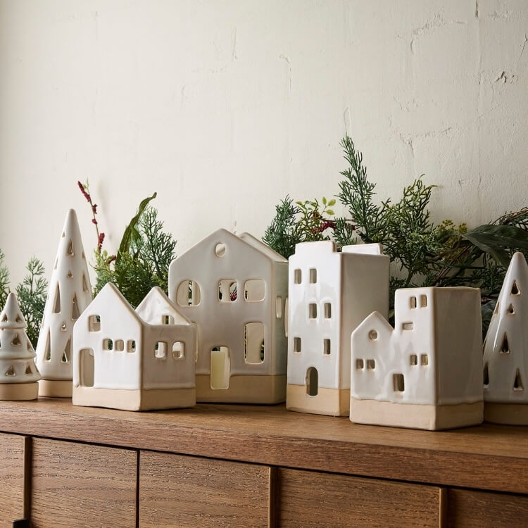 Ceramic Village Tealight Candleholders