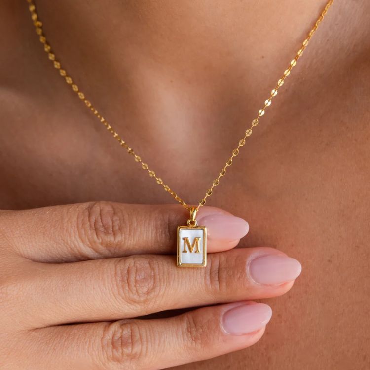 Custom Pearl Initial Tag Necklace