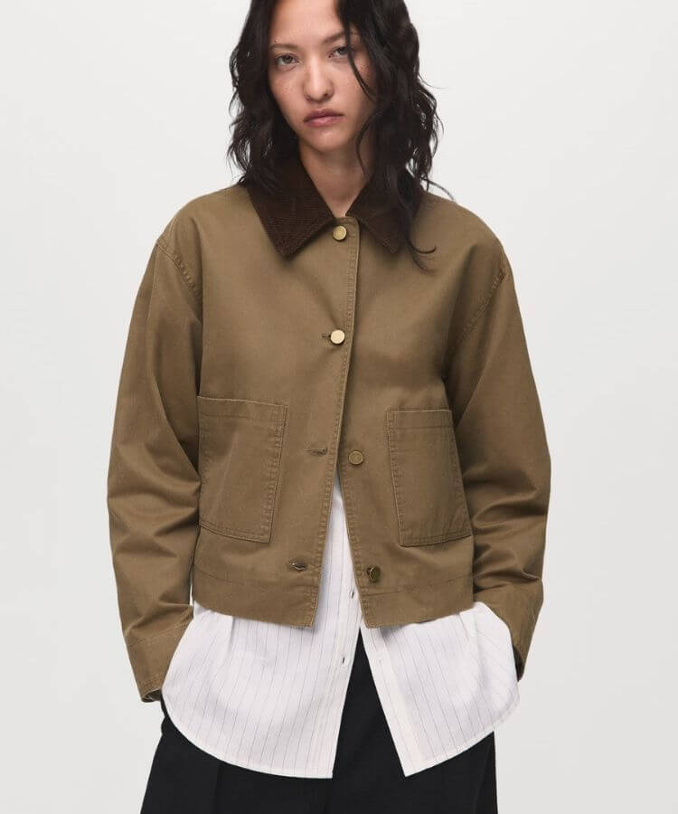 Denim Parka with Corduroy Collar