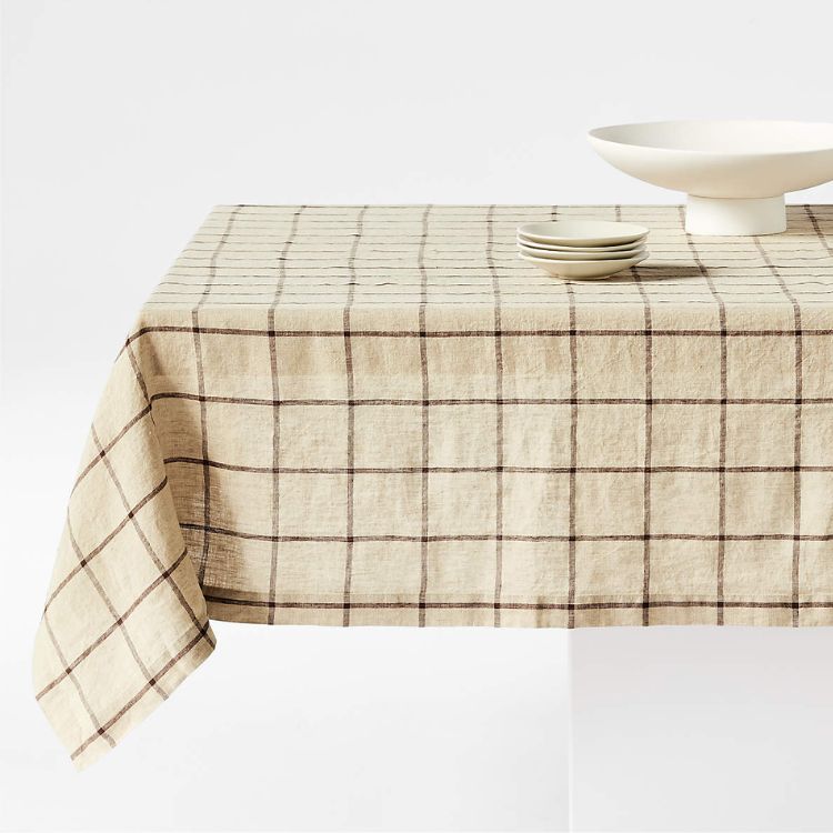 Windowpane Plaid Linen Tablecloth