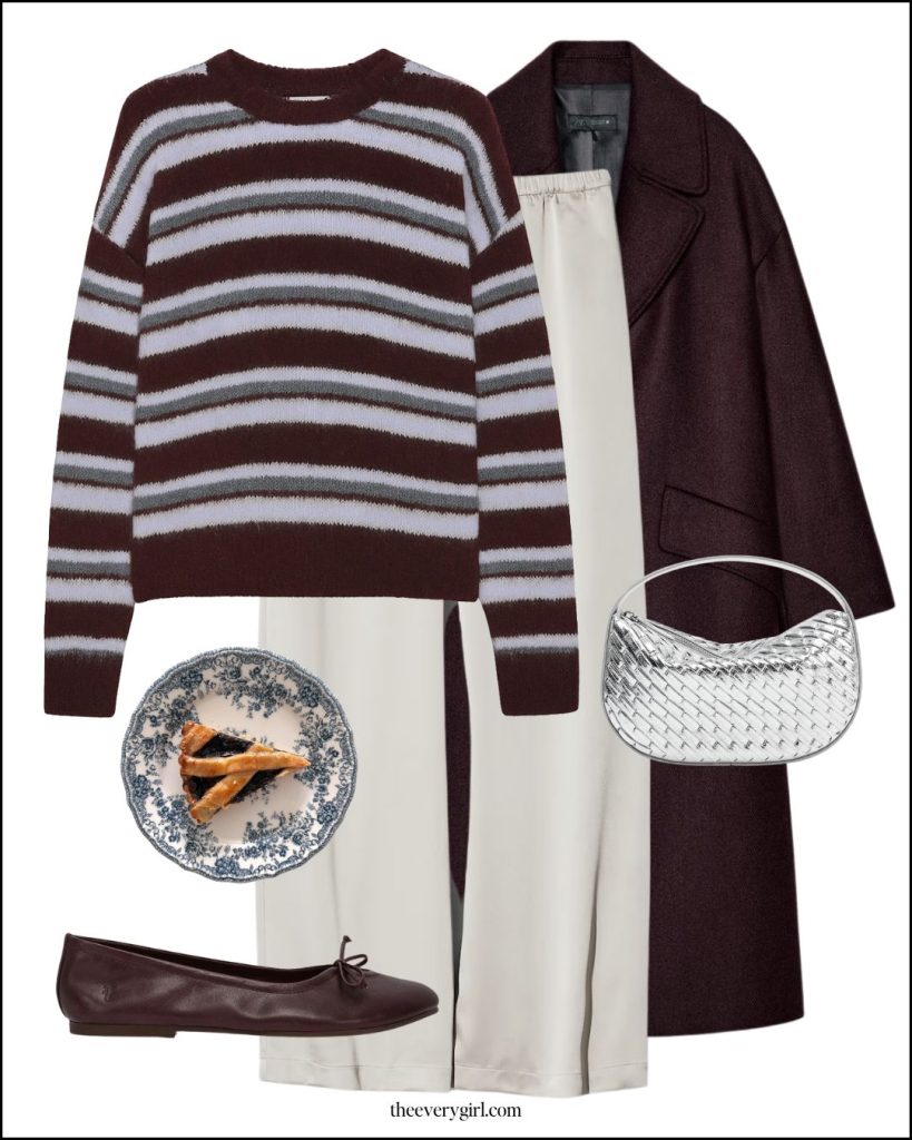 striped sweater and satin pants