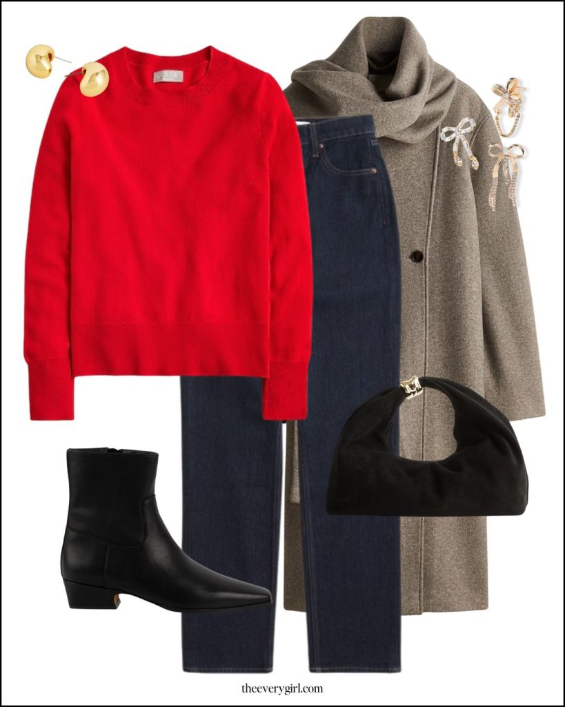 red sweater and boots outfit