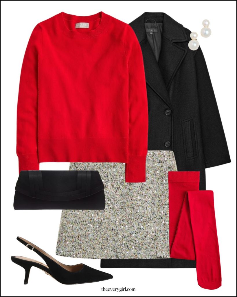 red sweater and mini skirt outfit