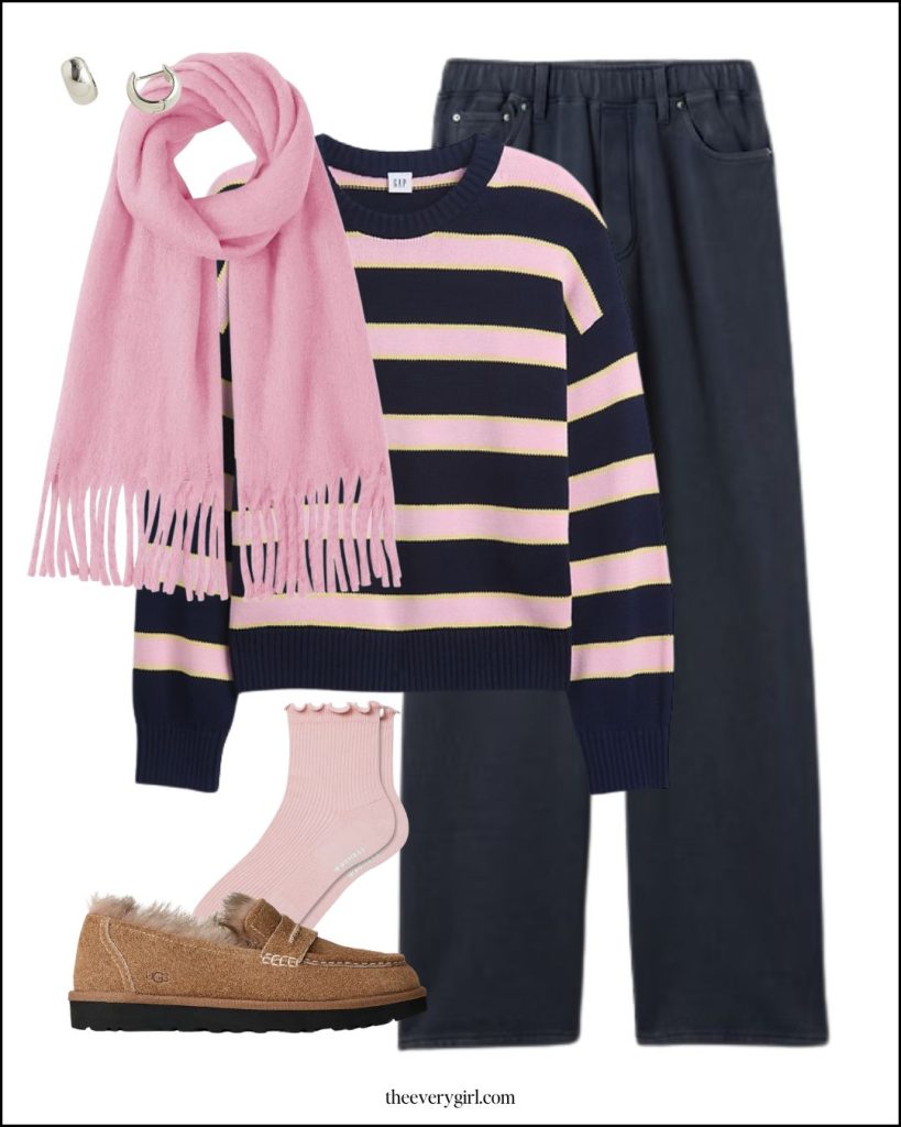 striped sweater and sweatpant jeans
