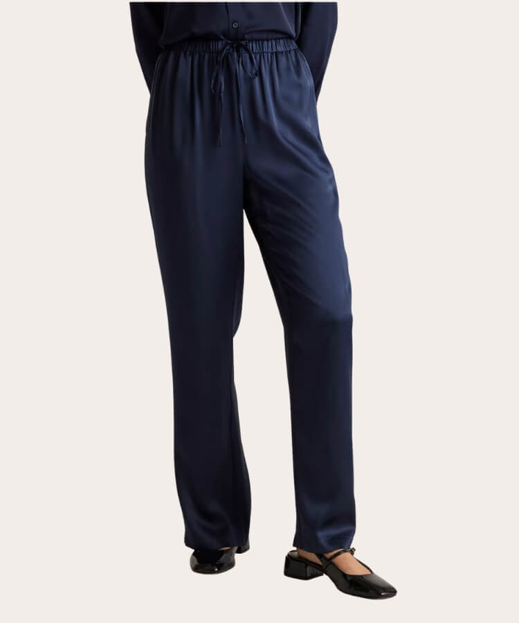 Silk Drawstring Wide-Leg Pants