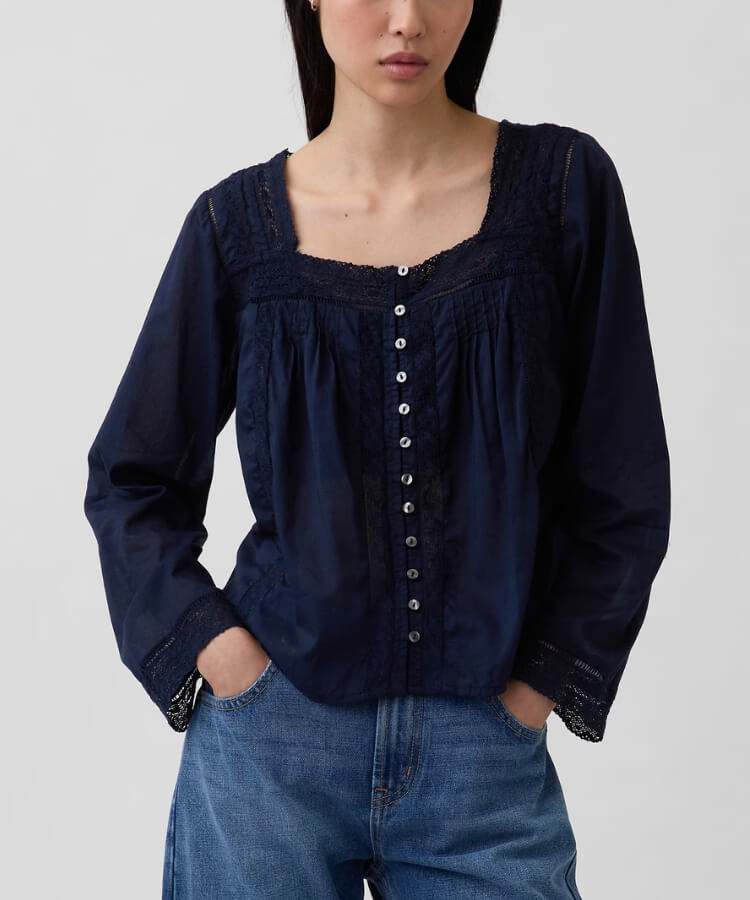 Lace-Trim Square-Neck Top