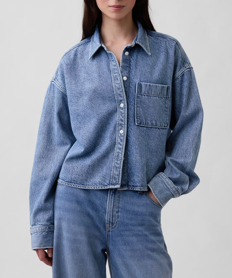 Oversized Demin Crop Shirt