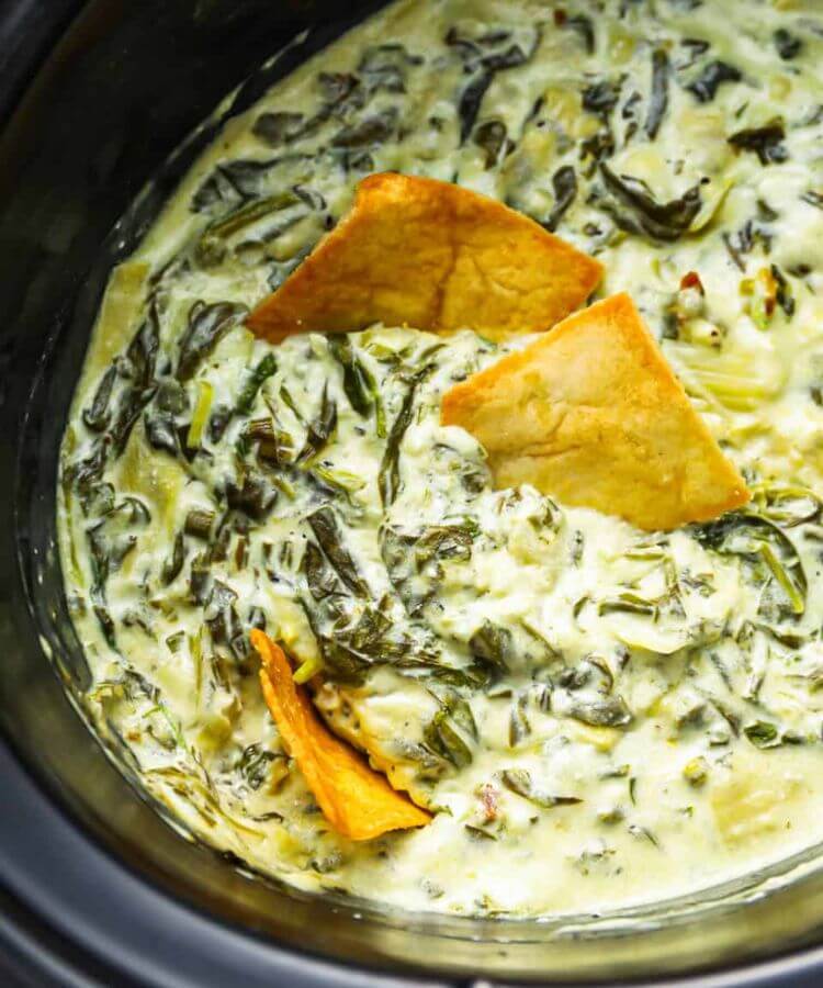 crockpot spinach artichoke dip super bowl recipe