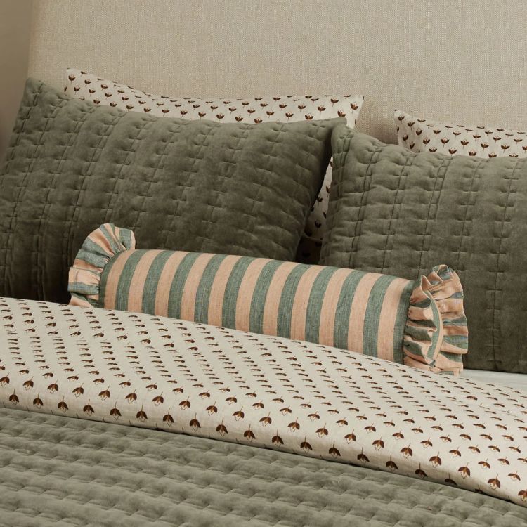 Linen Ruffle Bolster Pillow