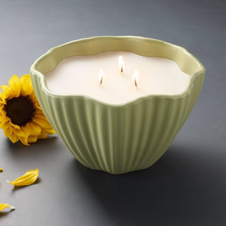 Wavy Ribbed Ceramic Candle