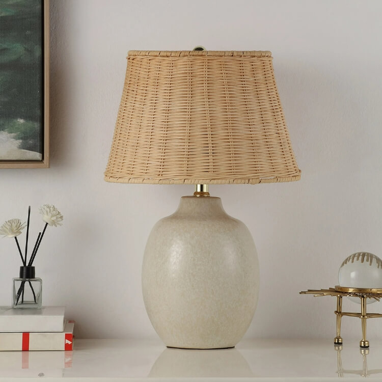 Ceramic Table Lamp w/ Rattan Shade