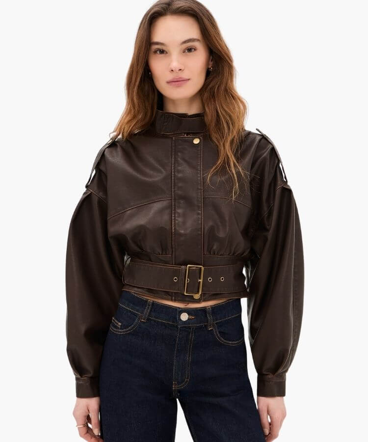Faux-Leather Bomber Jacket
