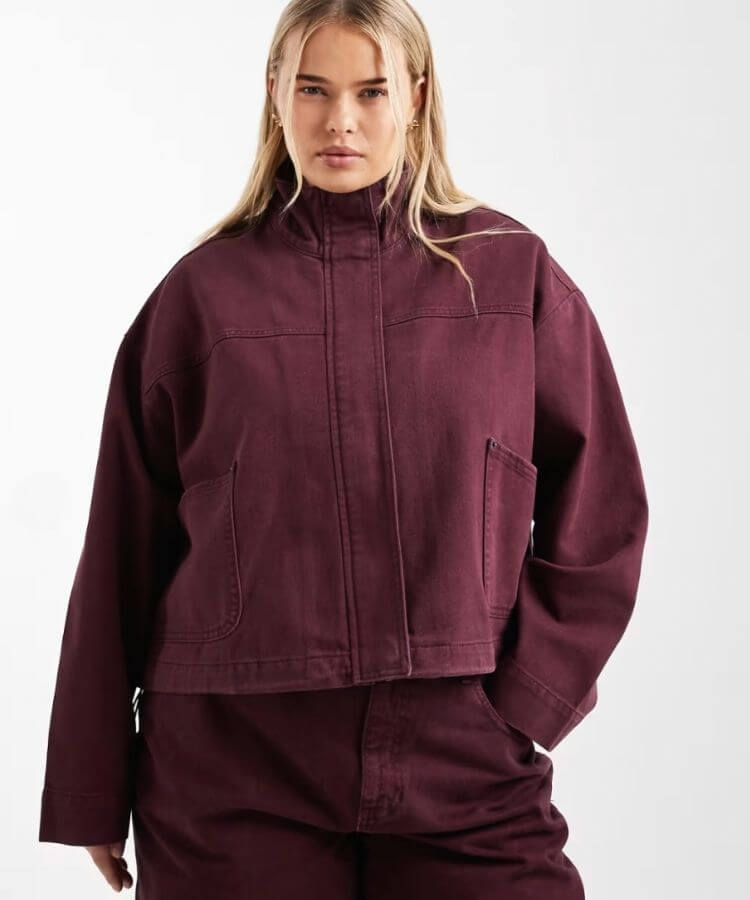 Funnel-Neck Burgundy Jacket